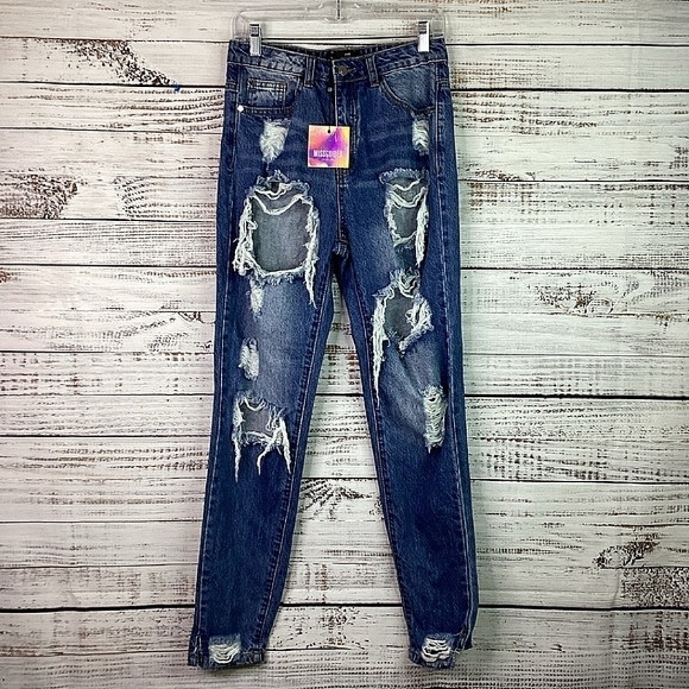 NEW RIOT SIZE‎ 6 HIGH RISE BLUE MOM JEANS DISTRESSED DENIM PANTS MISSGUIDED NWT